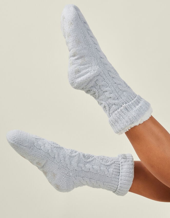 Accessorize Cable Knit Slipper Socks Grey