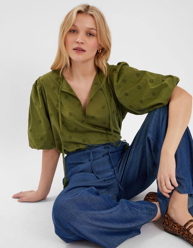 Accessorize Chambray Wide Leg Trousers Blue