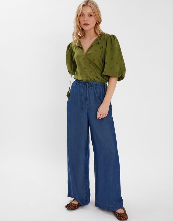 accessorize Chambray Wide Leg Trousers Blue