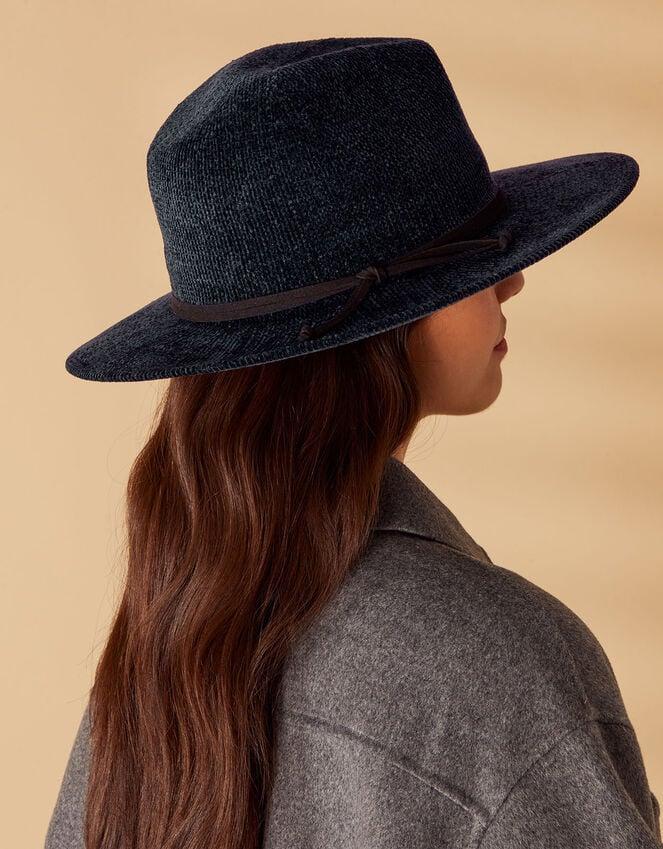 accessorize Chenille Packable Fedora Hat Blue