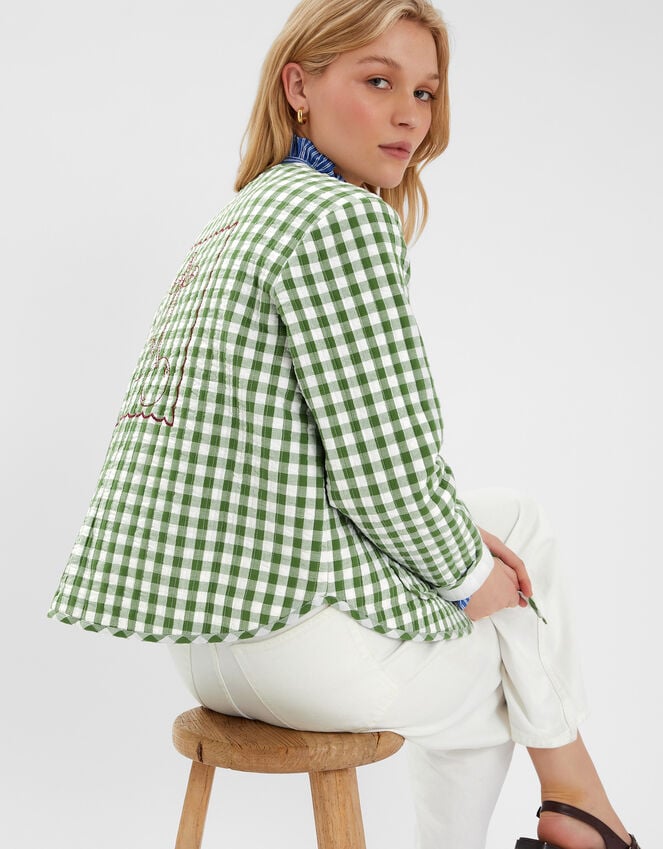 Accessorize Cherry Gingham Quilted Jacket Green