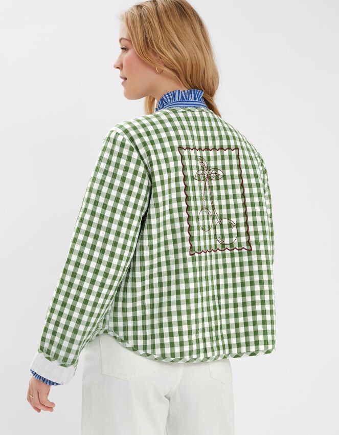 Accessorize Cherry Gingham Quilted Jacket Green