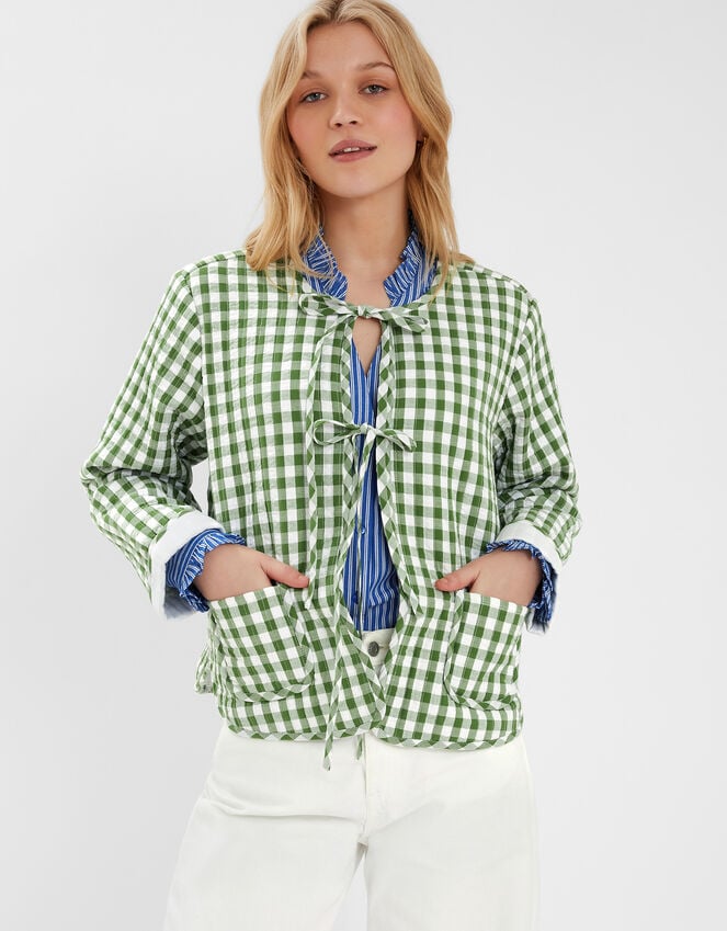 accessorize Cherry Gingham Quilted Jacket Green