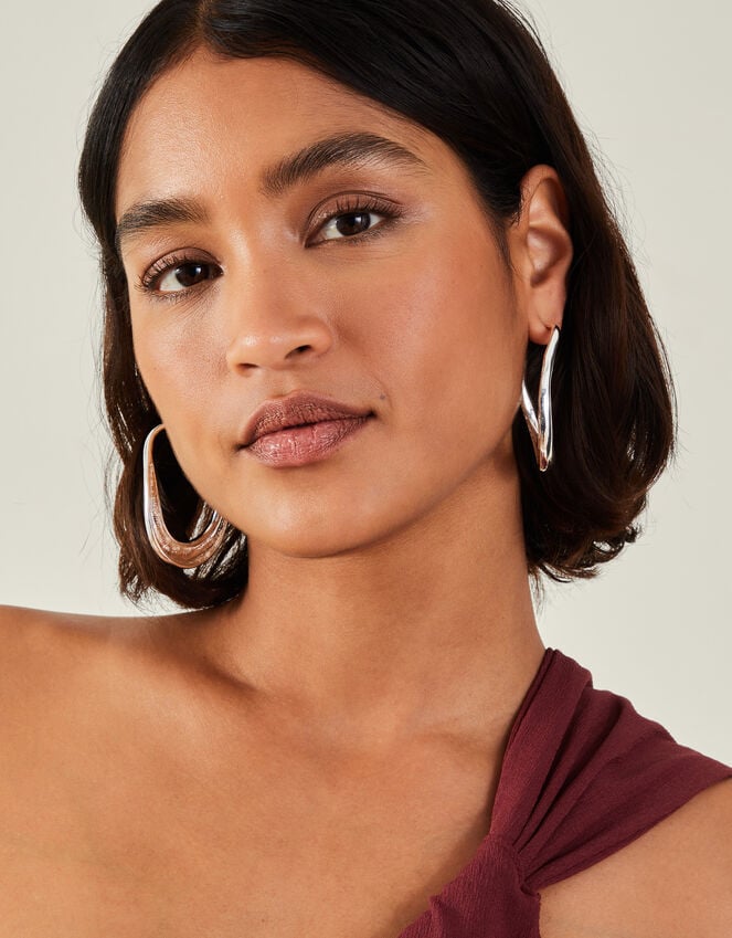 Accessorize Chunky Hoop Drop Earrings Silver
