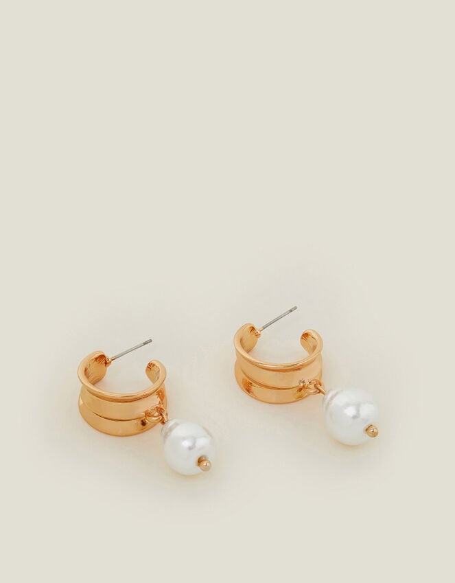 Accessorize Chunky Hoop Pearl Drop Earrings