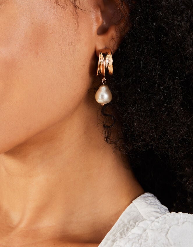 Accessorize Chunky Hoop Pearl Drop Earrings