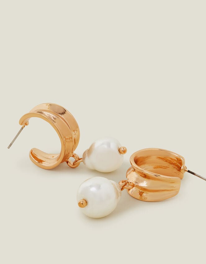 accessorize Chunky Hoop Pearl Drop Earrings