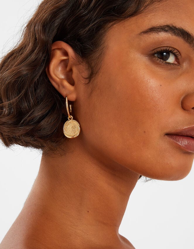 Accessorize Coin Hoop Drop Earrings Gold