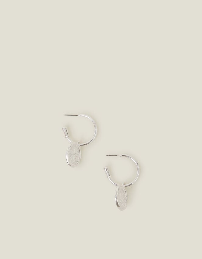 Accessorize Coin Hoop Drop Earrings Silver
