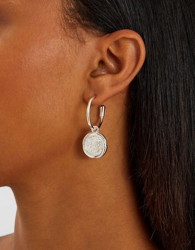 Accessorize Coin Hoop Drop Earrings Silver