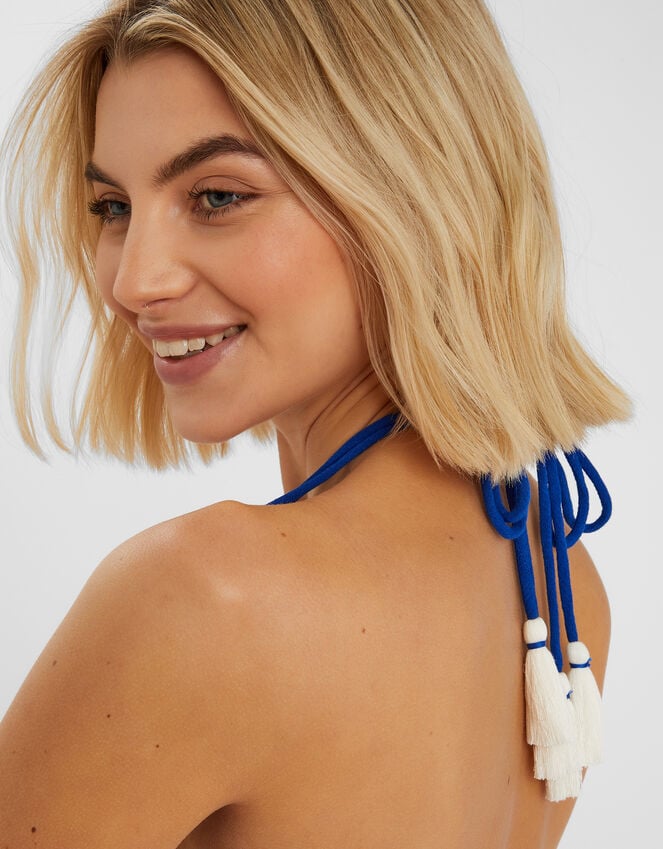 Accessorize Contrast Stitch Halter Mini Dress Blue