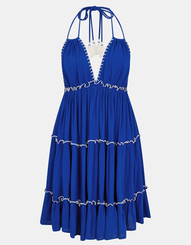 Accessorize Contrast Stitch Halter Mini Dress Blue