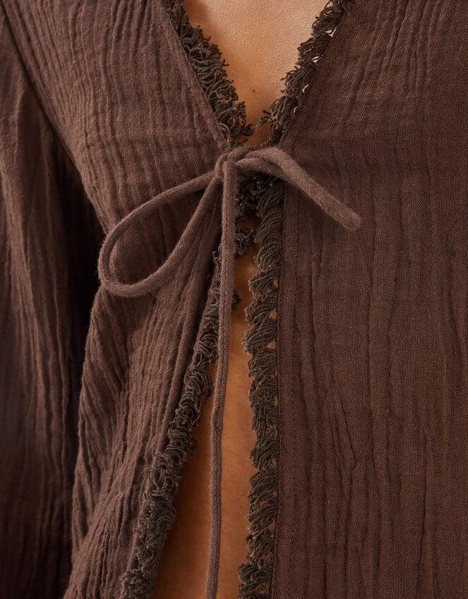 Accessorize Crinkle Long Sleeve Tie Top Brown