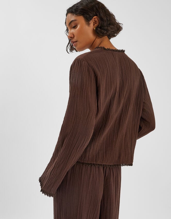 Accessorize Crinkle Long Sleeve Tie Top Brown