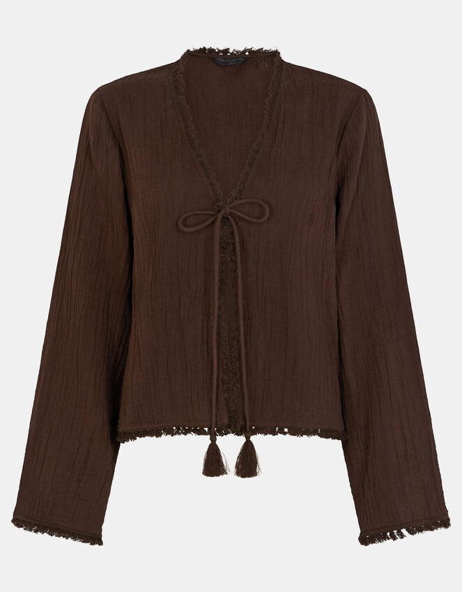 Accessorize Crinkle Long Sleeve Tie Top Brown