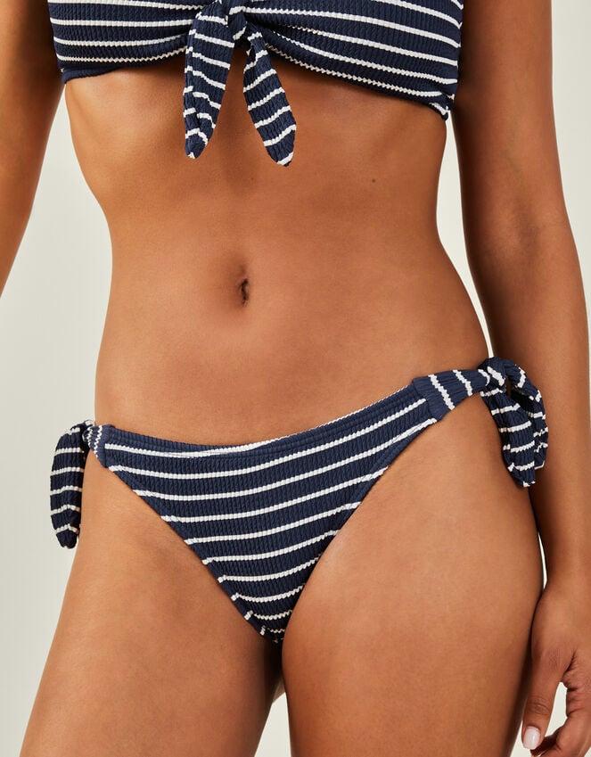 Accessorize Crinkle Stripe Tie Bikini Bottom Blue