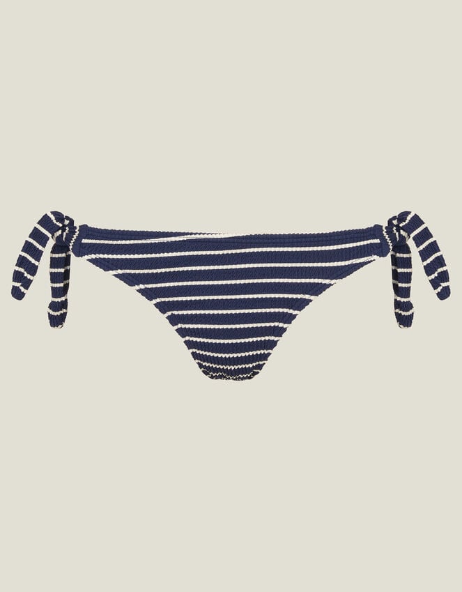 Accessorize Crinkle Stripe Tie Bikini Bottom Blue