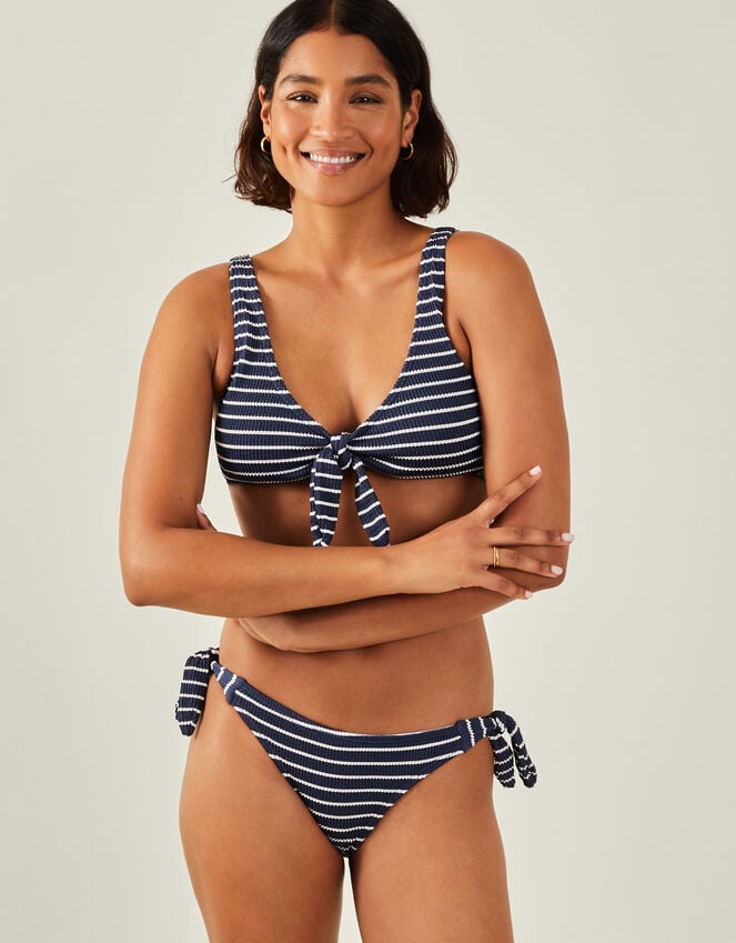accessorize Crinkle Stripe Tie Bikini Bottom Blue