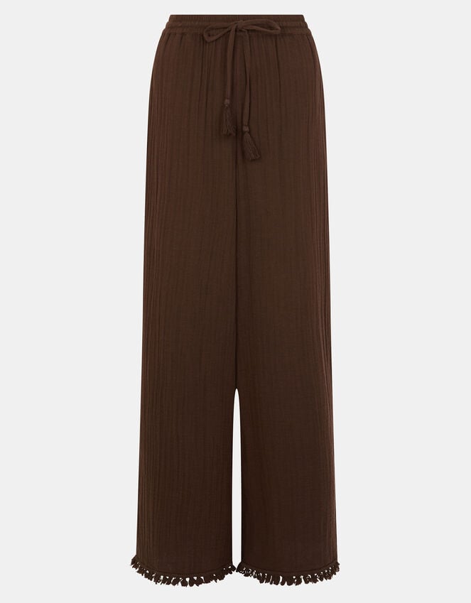Accessorize Crinkle Wide Leg Trousers Brown