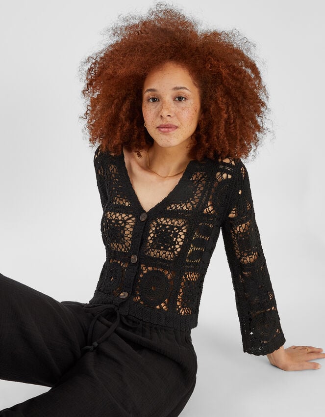 accessorize Crochet Cardigan Black