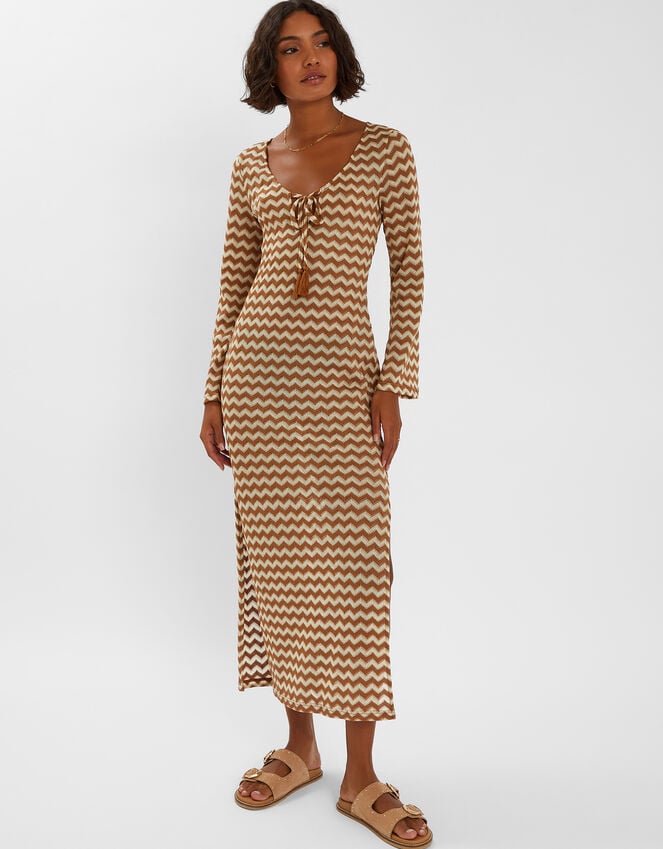 accessorize Crochet Long Sleeve Maxi Dress Natural