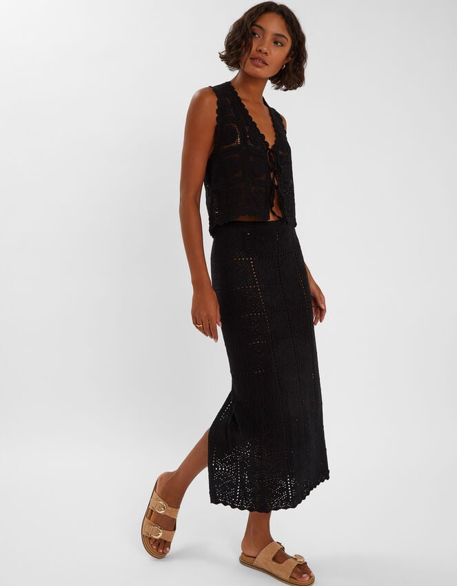 accessorize Crochet Maxi Beach Skirt Black