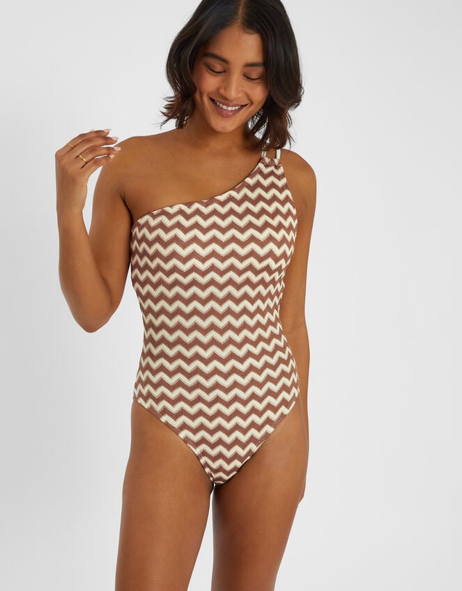 accessorize Crochet One-Shoulder Swimsuit Natural