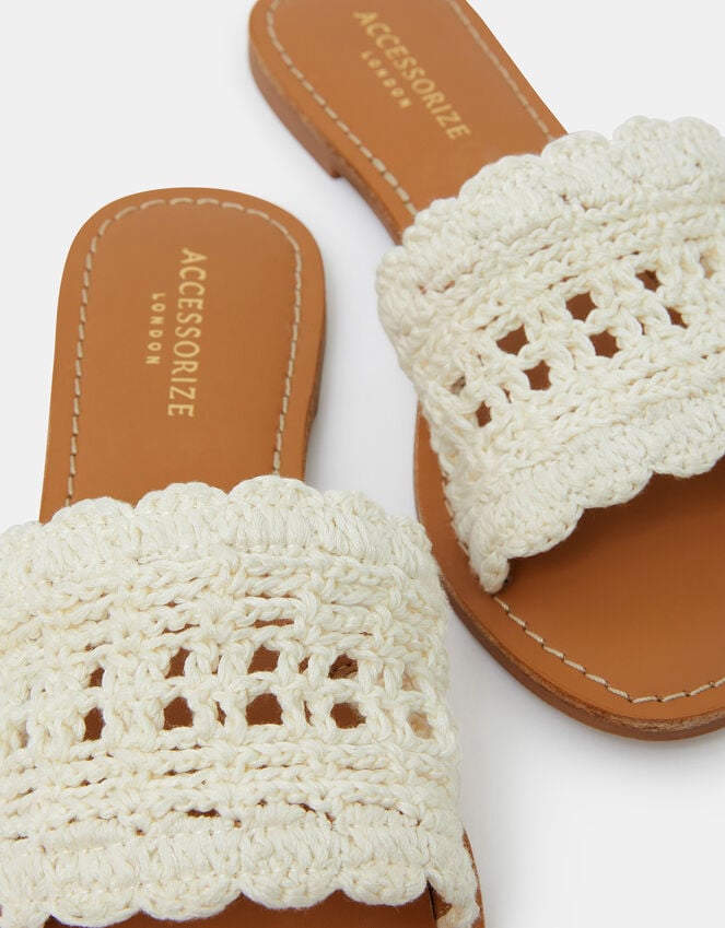 Accessorize Crochet Sliders Cream Cream