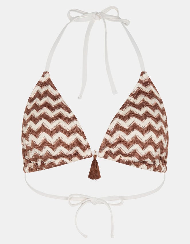 Accessorize Crochet Tassel Bikini Top Natural