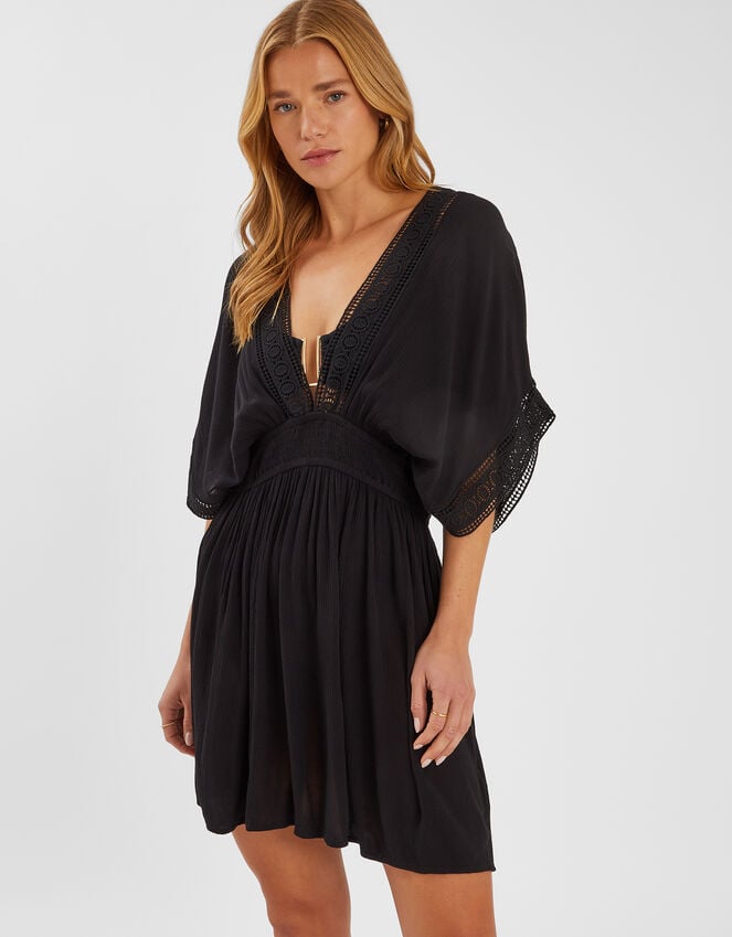 accessorize Crochet Trim Kaftan Black
