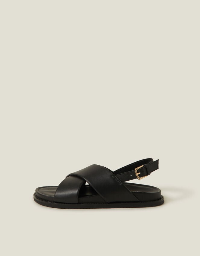 Accessorize Cross Strap Leather Sandals Black