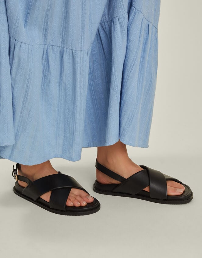 Accessorize Cross Strap Leather Sandals Black