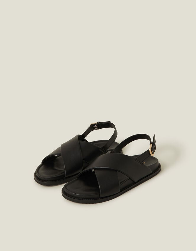 accessorize Cross Strap Leather Sandals Black