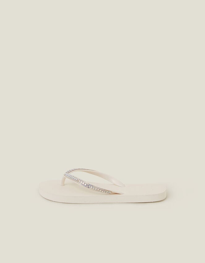 Accessorize Crystal Embellished Flip Flops Cream