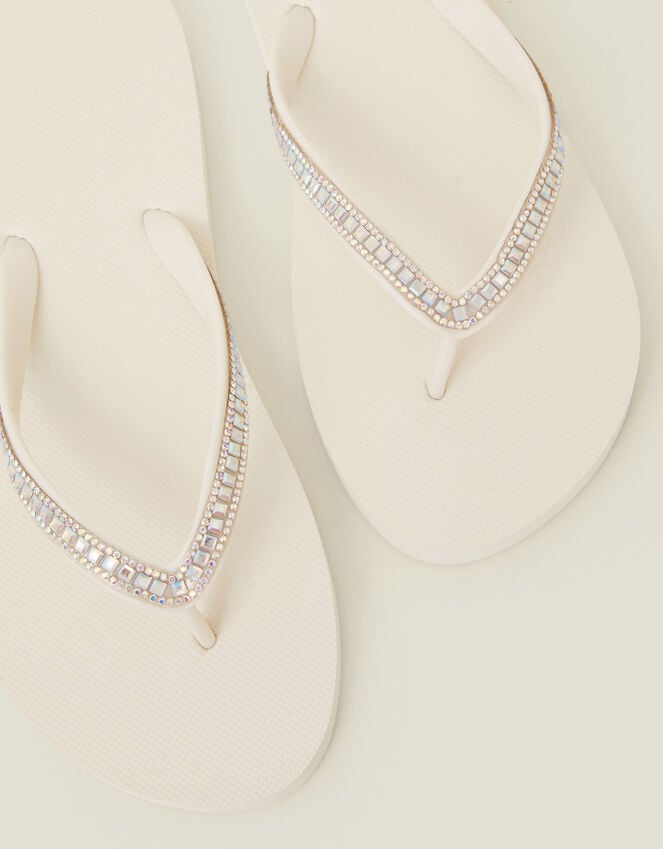 Accessorize Crystal Embellished Flip Flops Cream