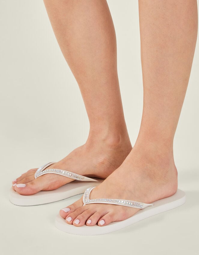 Accessorize Crystal Embellished Flip Flops Cream