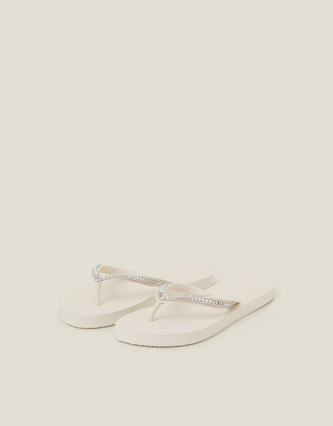 accessorize Crystal Embellished Flip Flops Cream