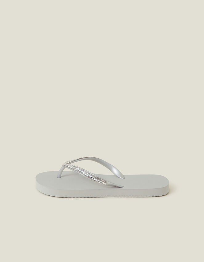 Accessorize Crystal Embellished Flip Flops Silver