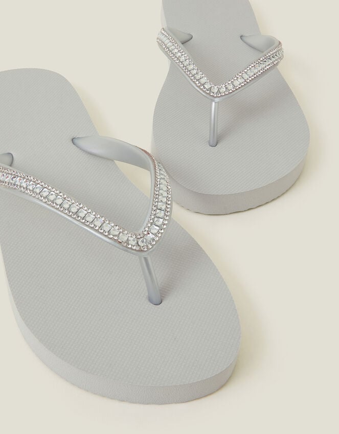 Accessorize Crystal Embellished Flip Flops Silver