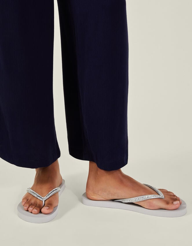 Accessorize Crystal Embellished Flip Flops Silver