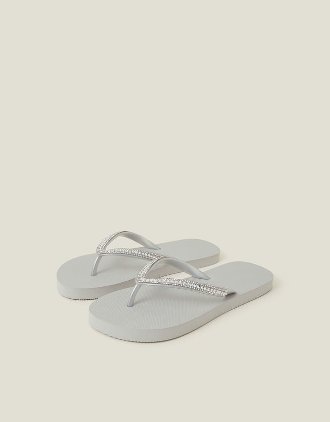 accessorize Crystal Embellished Flip Flops Silver
