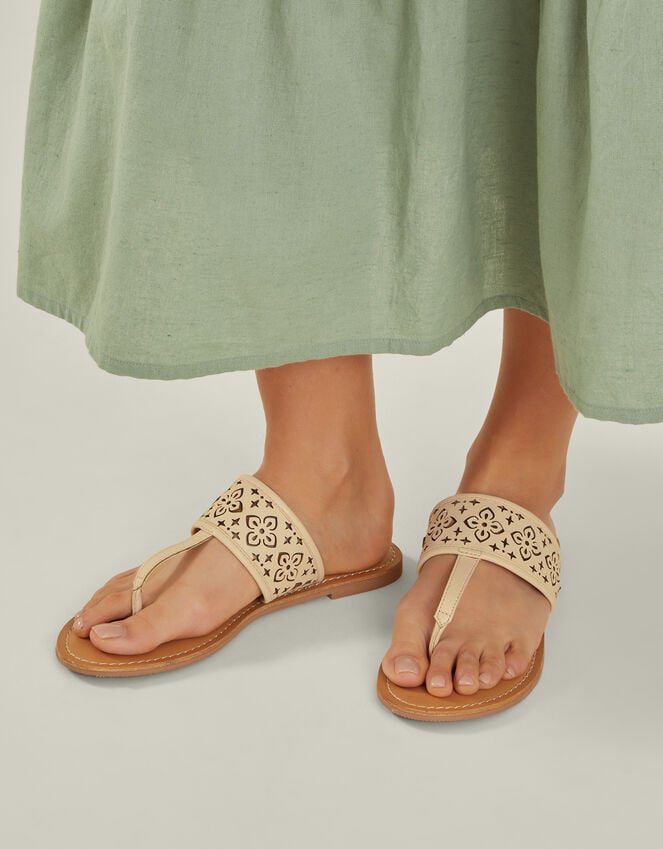 Accessorize Cut-Out Strap Flip Flop Sandals Cream