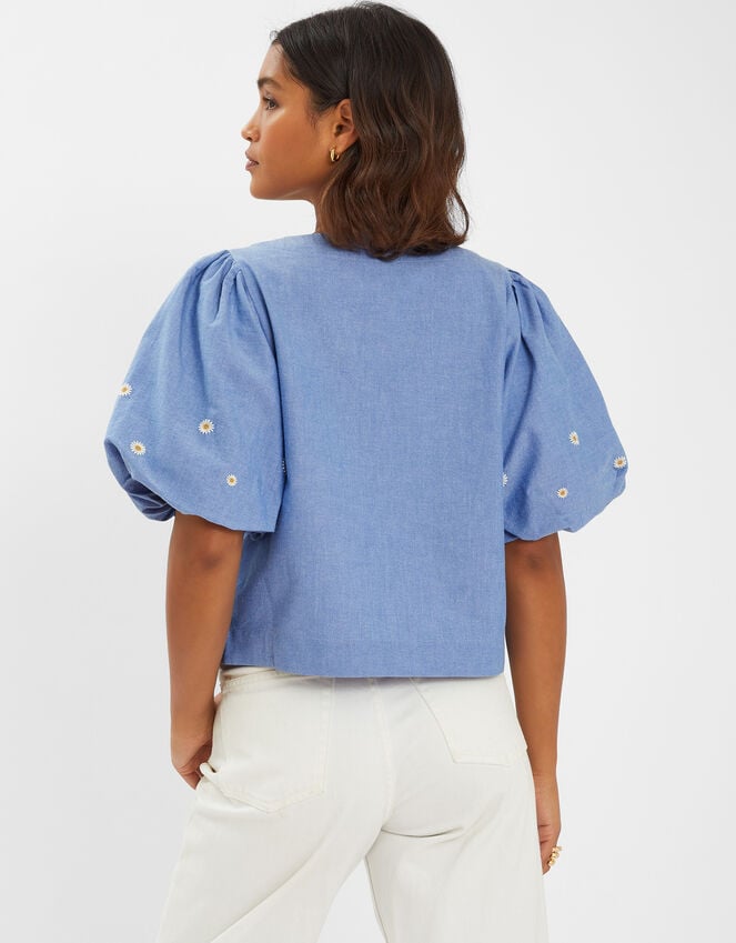 Accessorize Daisy Puff-Sleeve Tie Top Blue