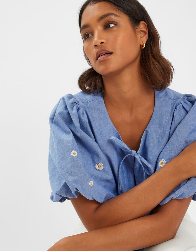 Accessorize Daisy Puff-Sleeve Tie Top Blue