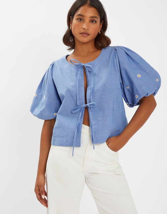 accessorize Daisy Puff-Sleeve Tie Top Blue