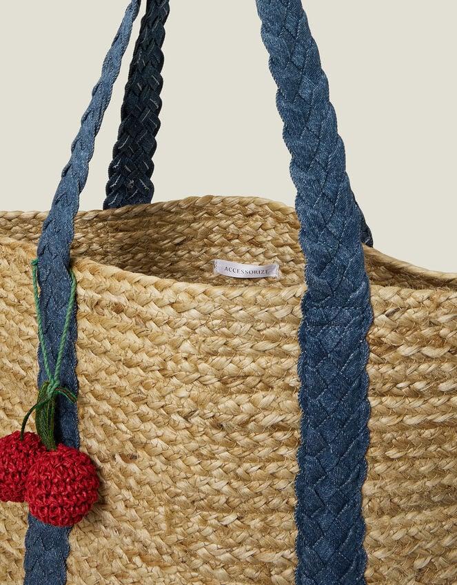 Accessorize Denim Strap Jute Shoulder Bag