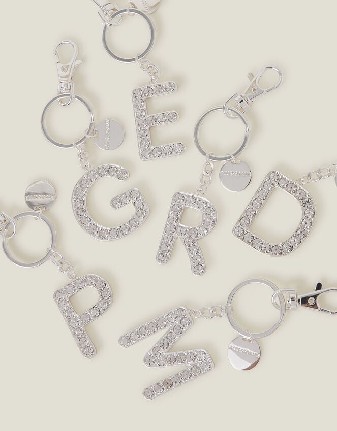 Accessorize Diamante Initial Keyring Silver
