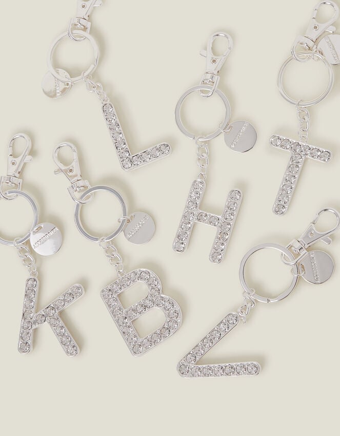 Accessorize Diamante Initial Keyring Silver