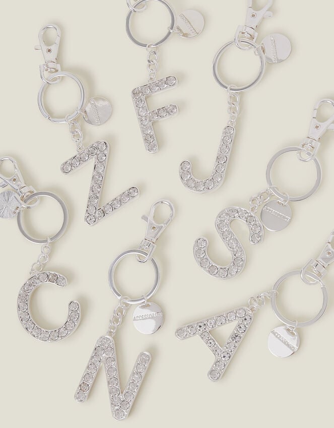 Accessorize Diamante Initial Keyring Silver