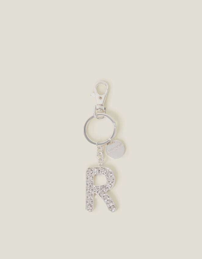 accessorize Diamante Initial Keyring Silver